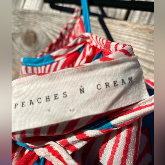 Peaches and Cream brand turquoise and coral Sundress with Spaghetti Straps - Picture 6 of 6